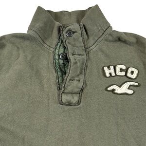 Vintage Y2k Hollister Quarter Button Stand Up Collar Preppy Olive Green Men’s L